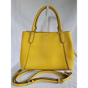 KATE SPADE Jackson Satchel Bag Triple Cmpt Medium Tote Pebbled Leather Yellow